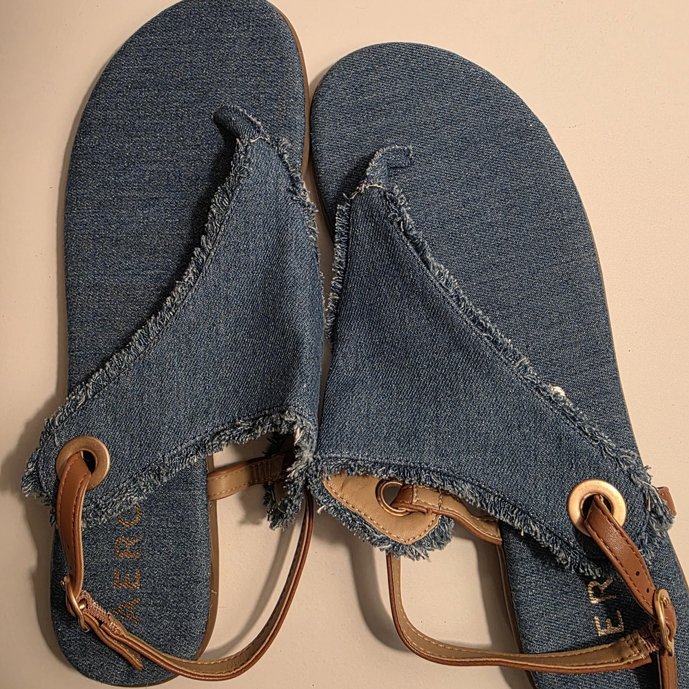 AEROSOLES Blue Denim Sandals with Tan Straps
